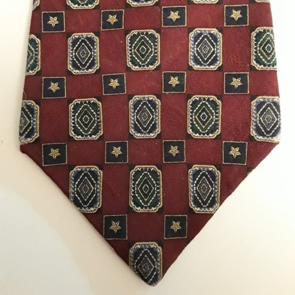 TOMMY HILFIGER - 100% SILK NECKTIE - MAROON WITH NAVY BLUE ACCENTS - Picture 1 of 3